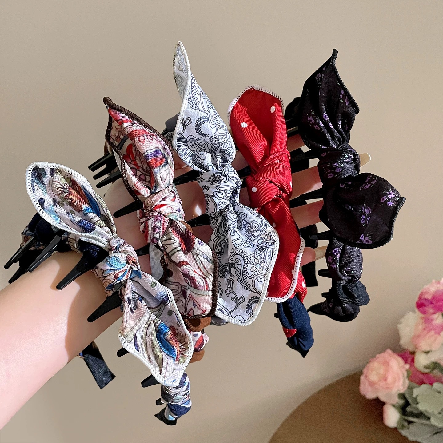Sweet rabbit ear polka dot hair band, high top headband, internet-famous bow, versatile hairpin, versatile headwear for going out full figure