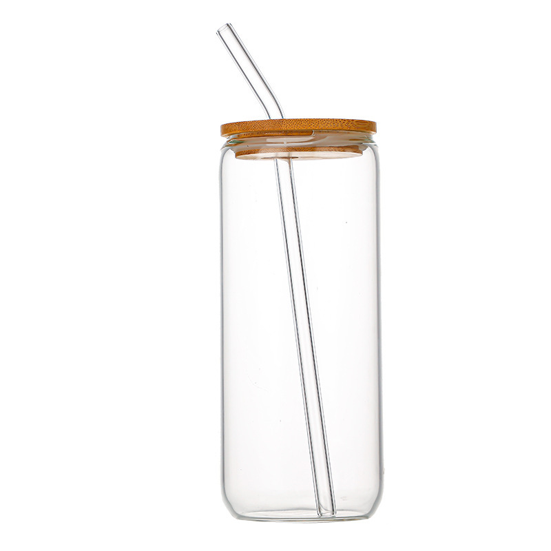 Cross-border Amazon high borosilicate water cups, popular bamboo and wood LIDS, cola cups, juice straws, glass cups, printed color pictures Item Picture