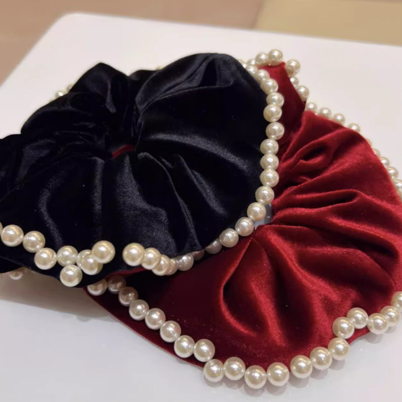 Velvet pearl large intestine hair tie for women, high-end look, bun hairstyle, ponytail, hair tie, updo, elegant headwear details Picture