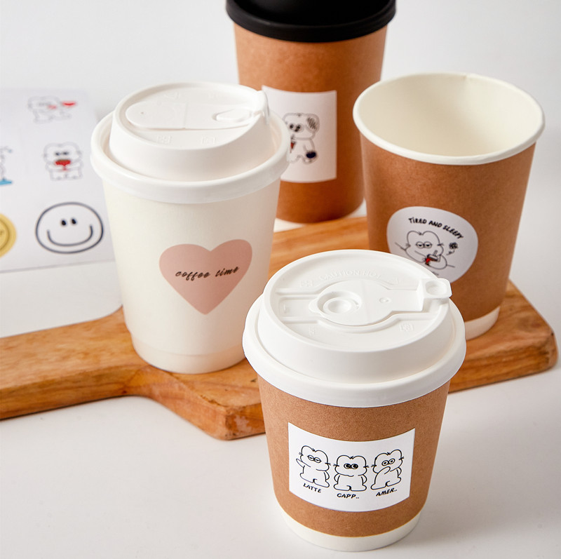 Disposable ins double-layer white kraft paper cup with lid, thickened hot drink takeout soy milk water cup for milk tea and coffee full figure