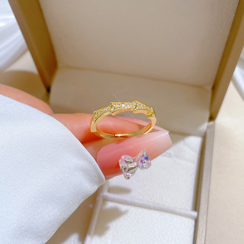 【 Real Gold 】 Bamboo joint zircon full diamond ring with adjustable opening, simple Japanese-style bracelet, couple rings details Picture