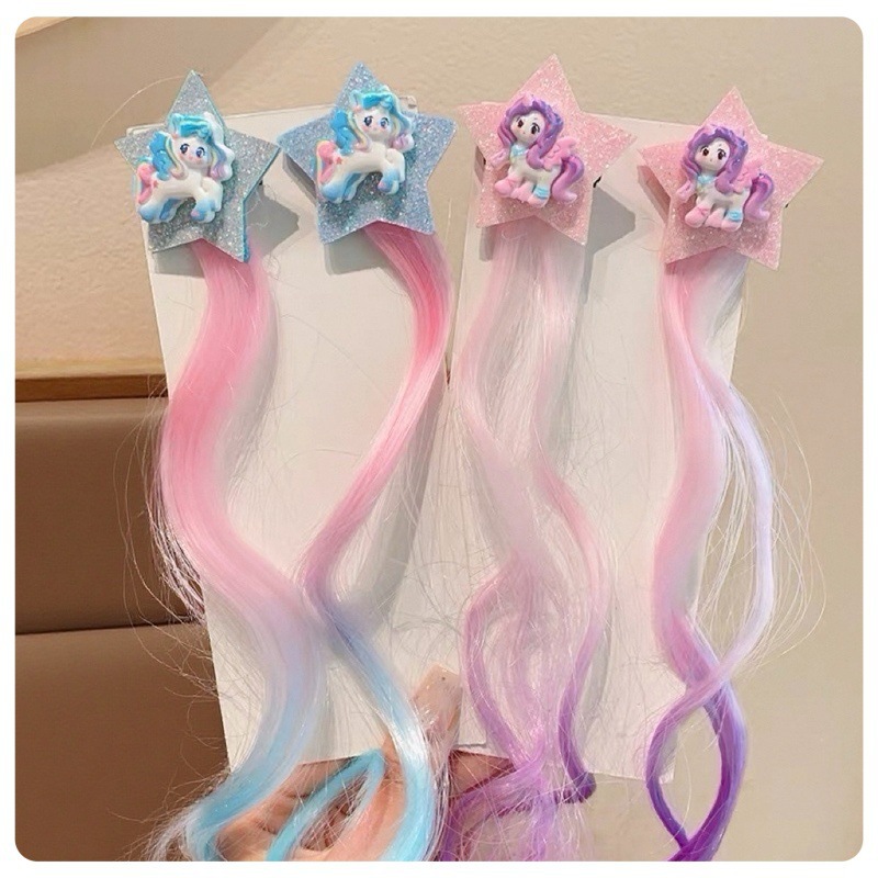 My Little Pony children's wig, braid, highlight dyed princess, cute cartoon five-pointed star headwear, baby braided hair clips, hair accessories Specification drawing