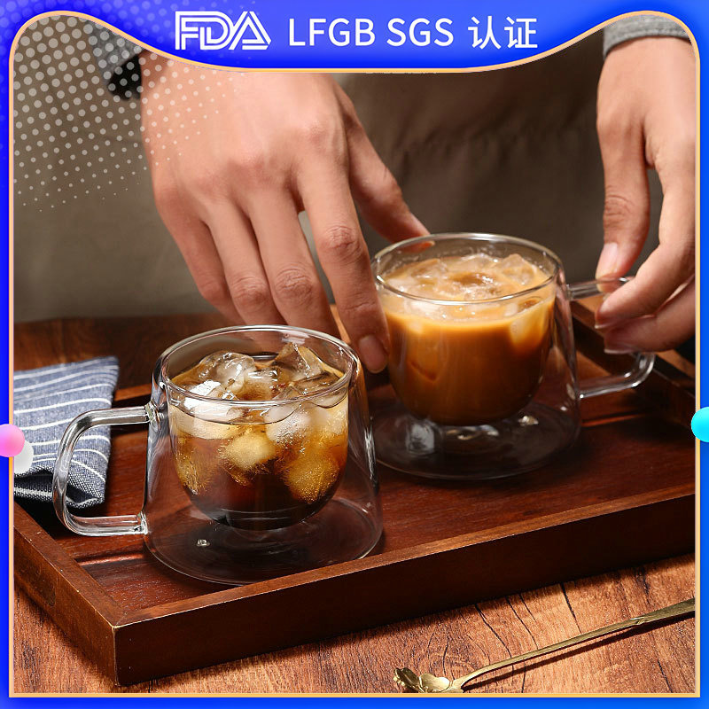High-appearance-level milk coffee cup, heat-resistant handle cup, a best-selling souvenir, double-layer insulated glass cup full figure