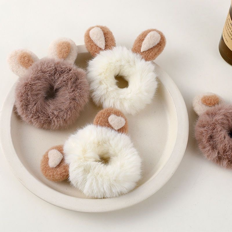 Autumn and winter: rabbit-ear plush hair tie, cute girl's heart, Japanese-style rubber band bun hairstyle, hair tie, headwear, leather case, hair tie Specification drawing