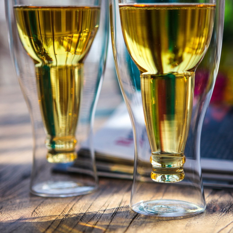 Double-layer inverted beer bottles, beer mugs, double-layer glass cups, vacuum cups, transparent juice cups, creative bar cups details Picture