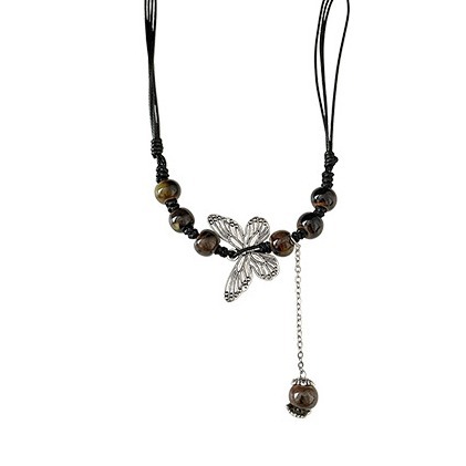 New Chinese-style butterfly necklace, national trend ancient-style collarbone chain, drawstring neck chain, creative ethnic style fashionable beaded collarbone chain Item Picture
