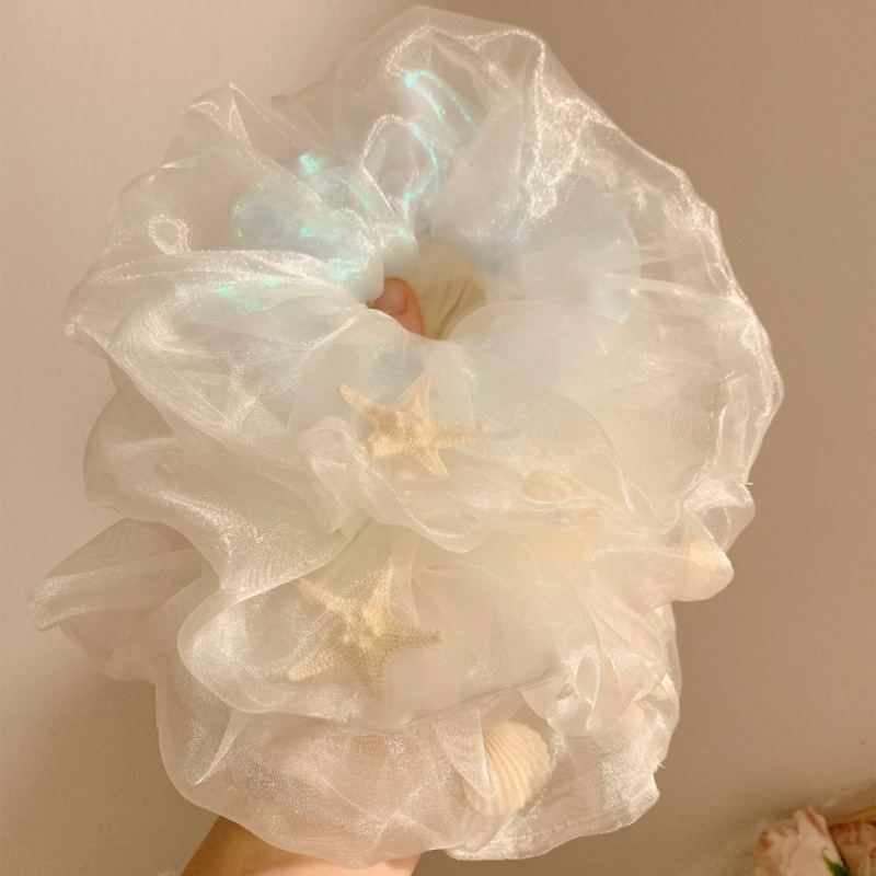 Dreamy Bubble ~ Mermaid Girl Net Gauze Starfish Large Intestine Hair band, women's high-end laid-back style headwear, oversized hair tie details Picture