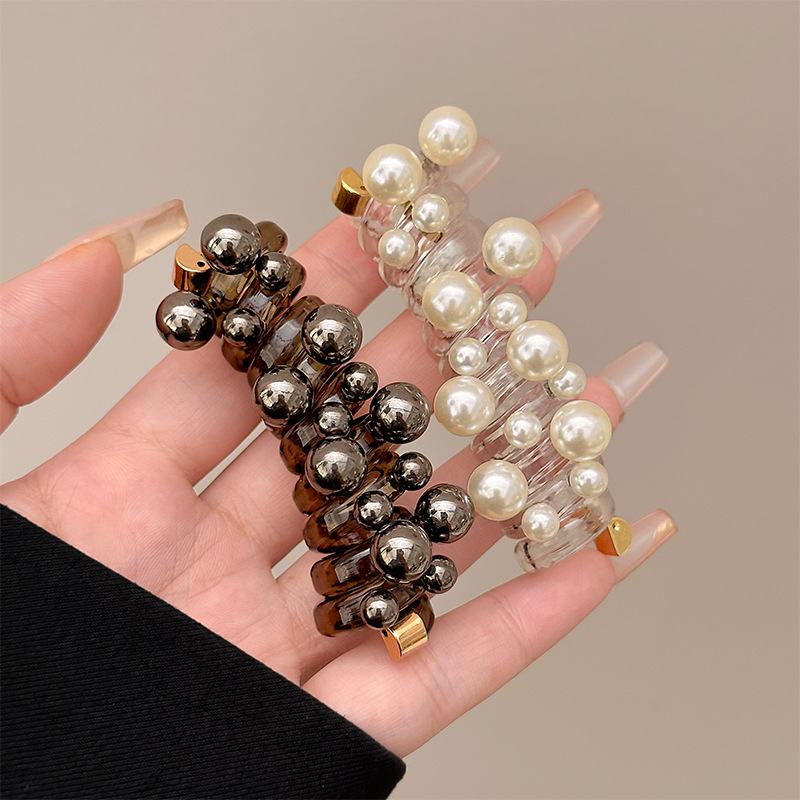 Fashionable pearl telephone line hair tie, high ponytail hair band, elegant bubble braid, hair braiding tool, ponytail hair accessory, headwear full figure