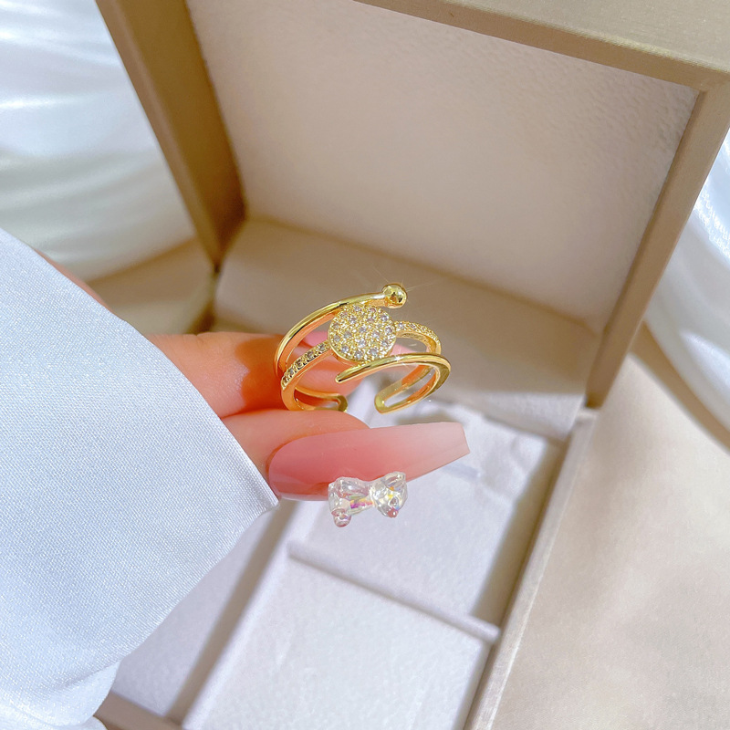 【 Real Gold 】 Round three-layer full diamond ring with adjustable opening, simple Japanese-style ring couple rings Application Scenario