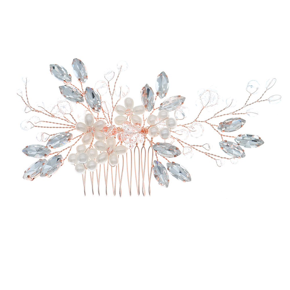 Xiuhe Ancient-style crystal pearl hair accessories, handcrafted updo hair, flower arrangement comb, cross-border retro and beautiful wedding bride's hair comb Item Picture