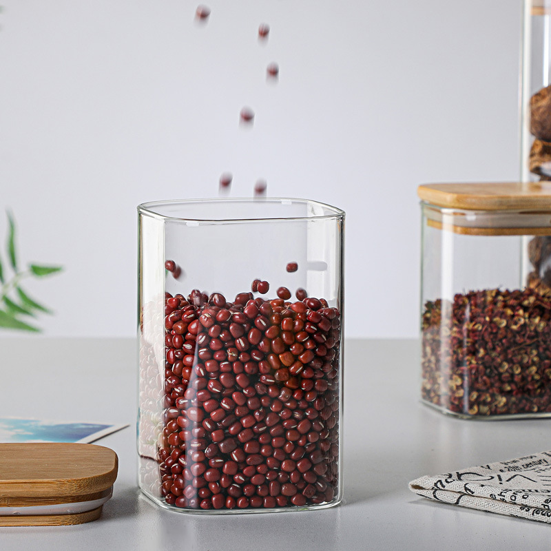 Wholesale high borosilicate glass storage tanks for household kitchen, square sealed storage tanks for nuts, grains and tea Application Scenario