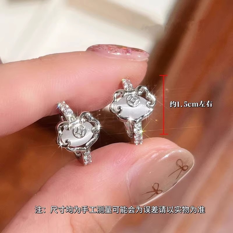Micro-inlaid cat's eye stone ruyi peace lock ear earrings, women's high-end, light luxury and exquisite stud earrings, traditional Chinese style and temperament earrings details Picture