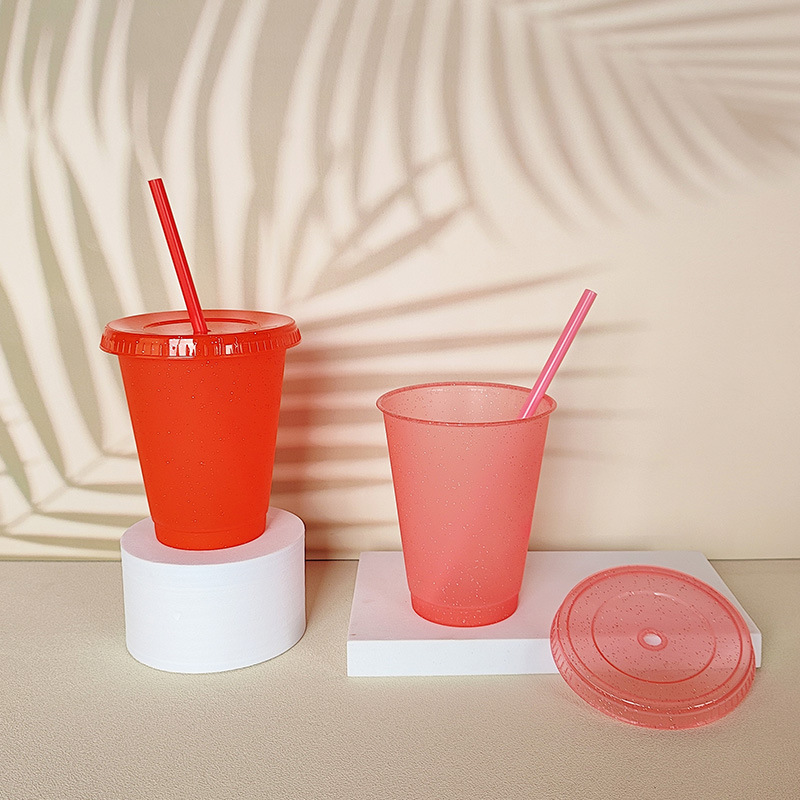 【 Processing and Customization 】 Plastic straw cups, glitter cups, household and office portable multi-color drinking cups, wholesale from the source details Picture