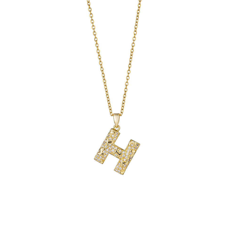 Korean style and personality H-letter pendant titanium steel necklace, women's Instagram trendy light luxury collarbone chain full of zircon exquisite jewelry Item Picture