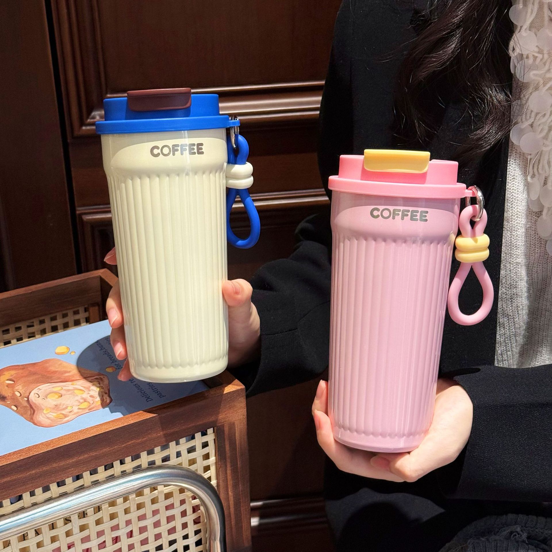 Simple new double-drink coffee cup, high appearance level, girls' insulated cup, 316 stainless steel portable office water cup gift Specification drawing