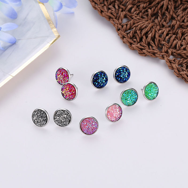 Harajuku style simple geometric round frosted dreamy starry sky time gemstone full sky stars stainless steel ear studs 12MM Application Scenario