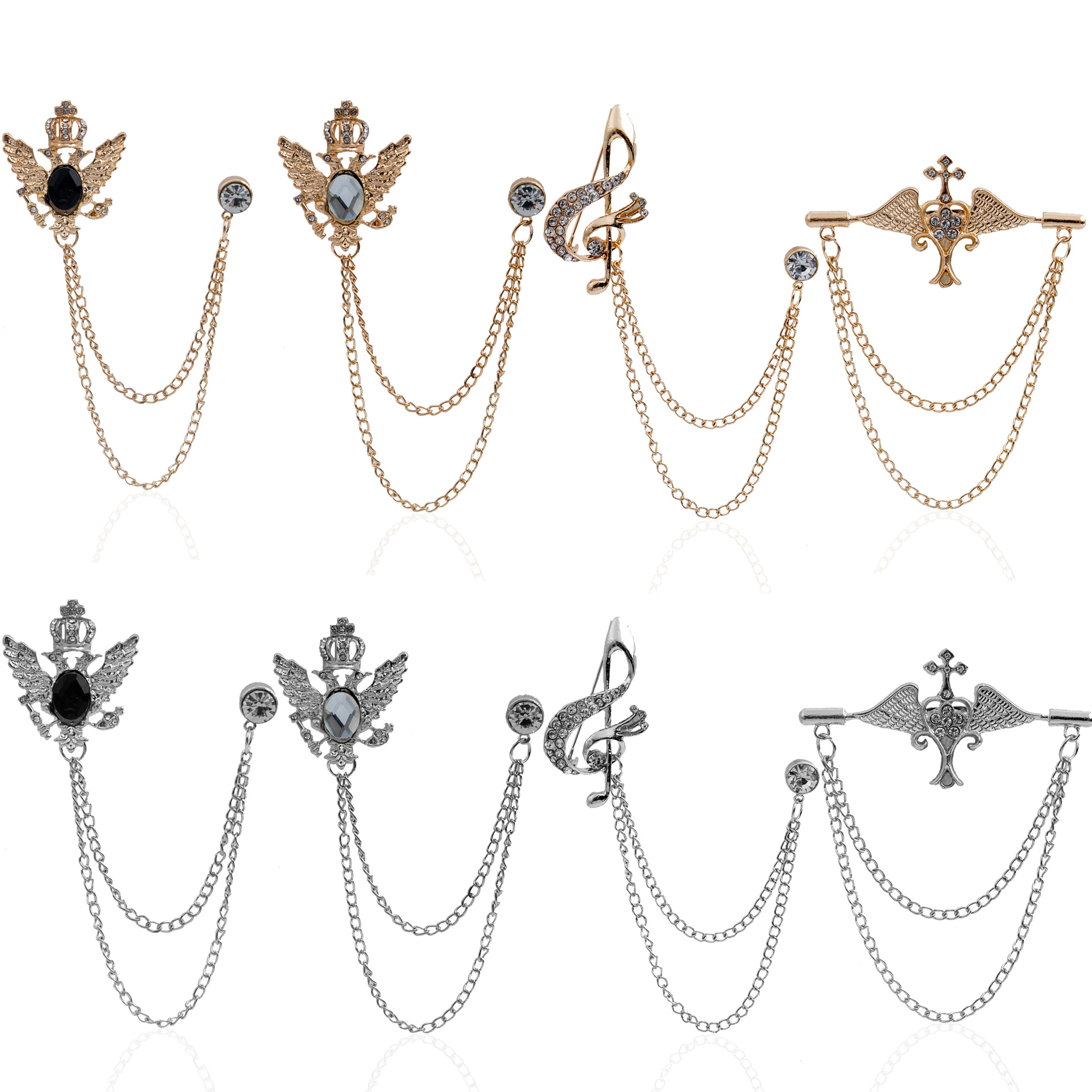 European and American fashion British style cross brooch, individual court style note men's accessory double-layer chain brooch full figure