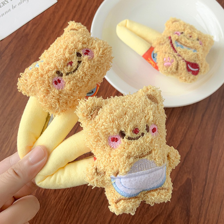 Plush bear cartoon hairpin, girls' autumn and winter side bangs clip, cute children's bb clip, girls' hairpin clip headwear Specification drawing