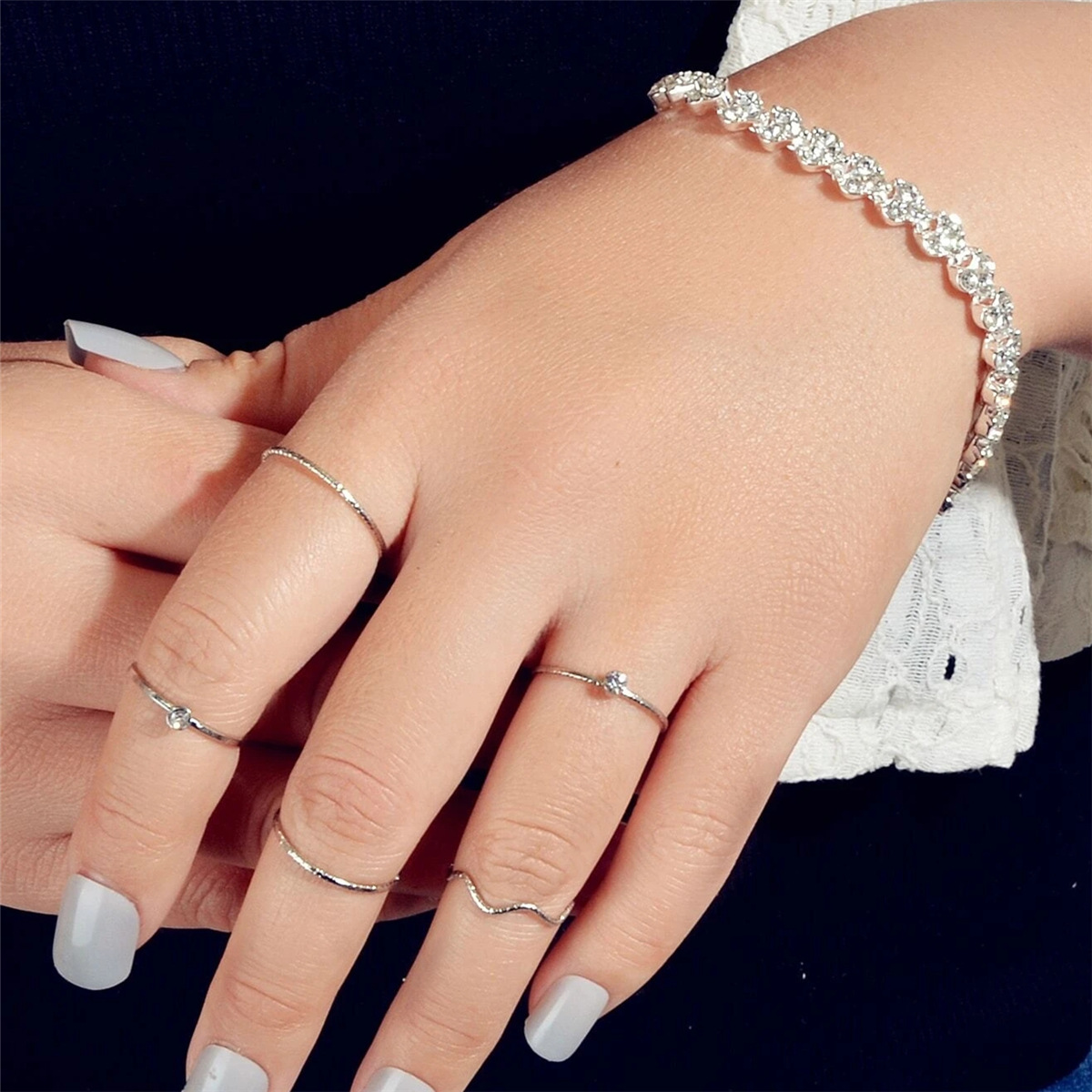 2025 New Set Korean style tail ring Roman bracelet Open index finger Ring Couple ring bracelet for women N6039 details Picture