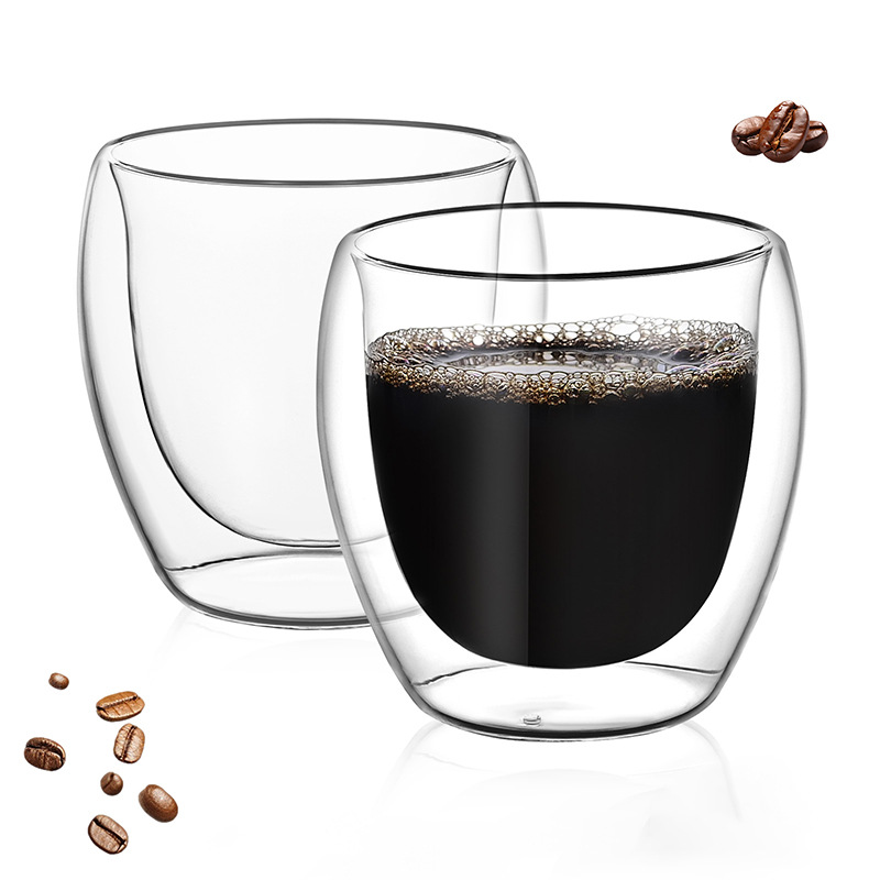 Double-layer insulated glass cups for home creative breakfast, milk and juice drink cups, high borosilicate glass coffee cups full figure