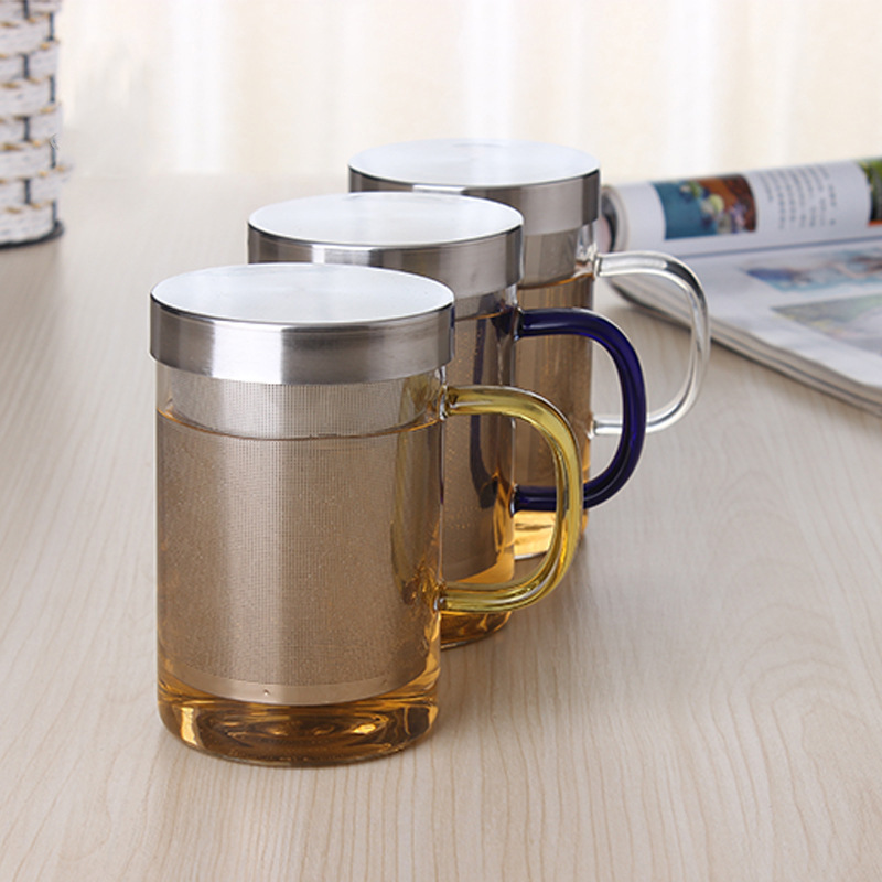Wholesale high borosilicate glass cups, Piaoyi cups, single-layer stainless steel filtered transparent high-temperature resistant flower tea cups for home and office use details Picture