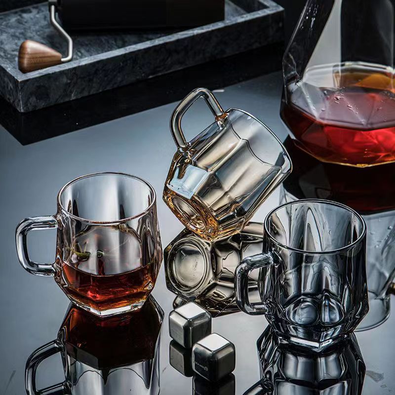 Glass water cups, household InS-style glass cups with handles, light luxury heat-resistant coffee cups, glass cup gifts wholesale full figure