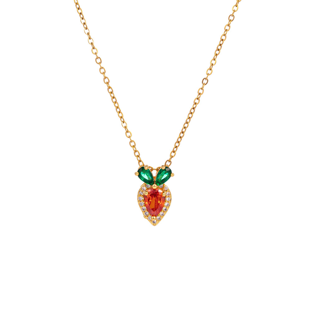 Korean InS-style cute little carrot pendant titanium steel necklace, women's colorful high-end exquisite zircon collarbone chain Item Picture