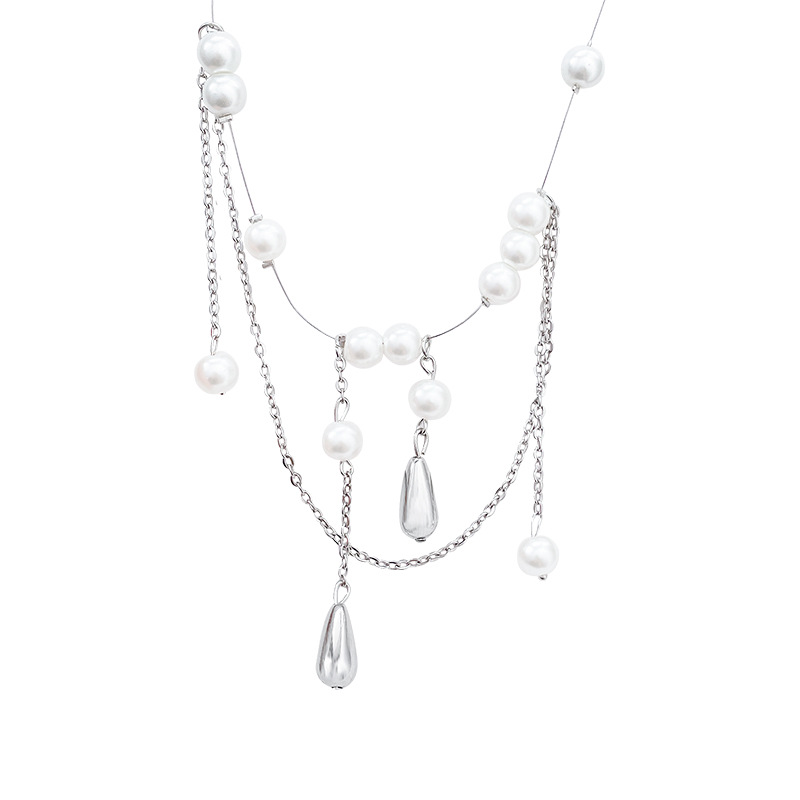 Water drop pearl tassel necklace for women, light luxury and niche style, beaded collarbone chain design sense, French retro accessory Item Picture