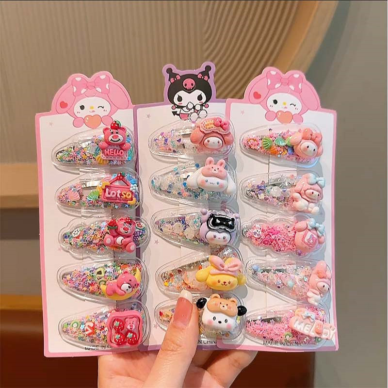 New children's flowing sand clips, cute Sanrio hair clips for girls, student bangs, small hair clips, bb clips for girls, sweet hair clips Specification drawing