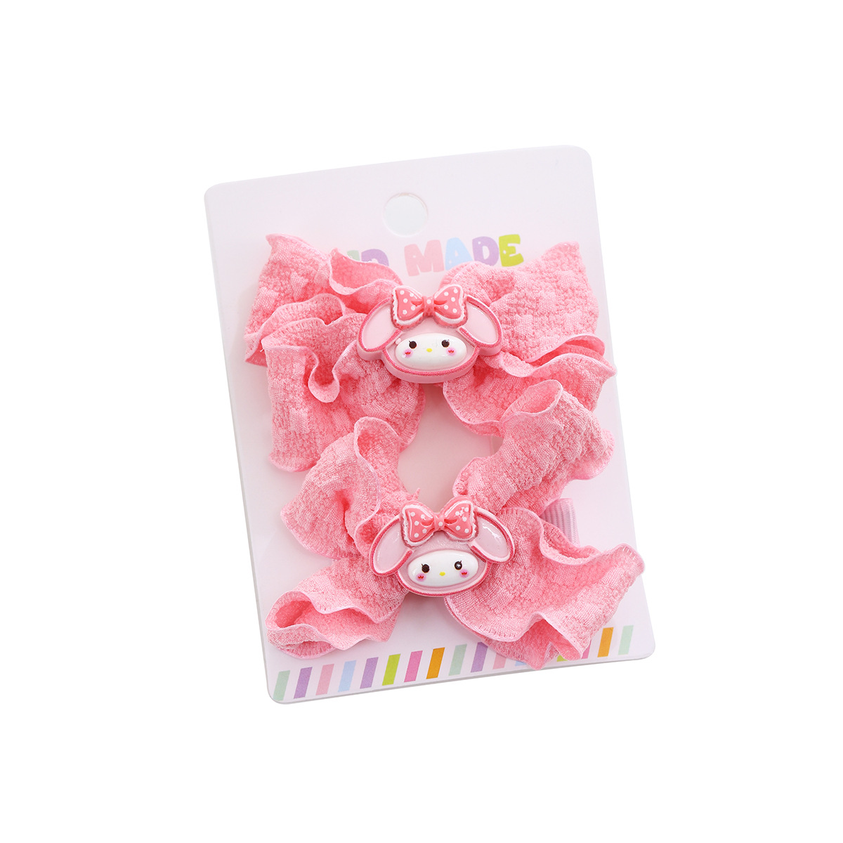 New cute candy-colored bow Sanrio children's hairpin for girls, all-inclusive fabric double-clip hairpin and hair accessory Item Picture