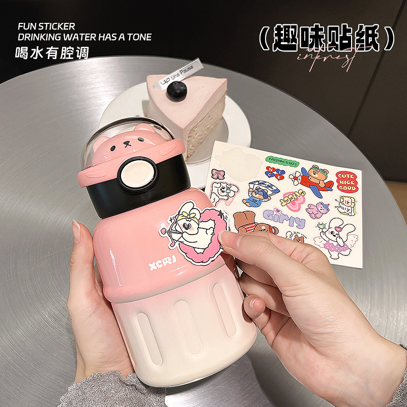 Cute and anti-drop cartoon 304 stainless steel household thickened large-capacity children and students straw water cup Application Scenario
