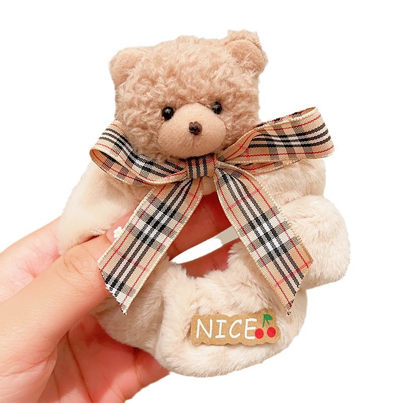 Children's bear cartoon hair band, autumn and winter girls' high-elasticity ponytail headwear, little girls' bun hair band hair accessory Item Picture