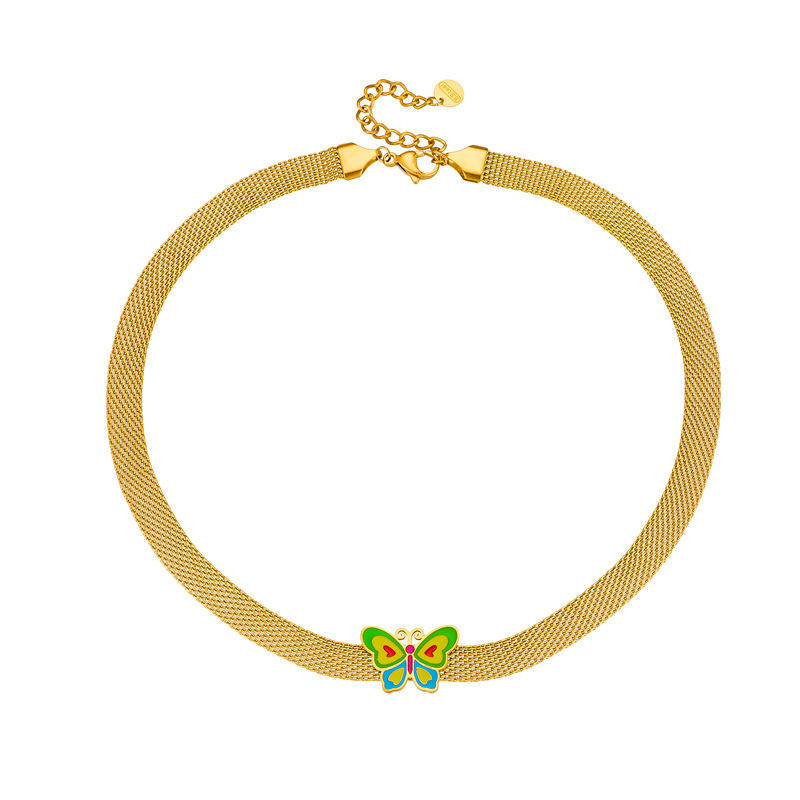 European and American fashion, creative, simple oil-drip painted butterfly accessories, mesh chain jewelry necklace Item Picture