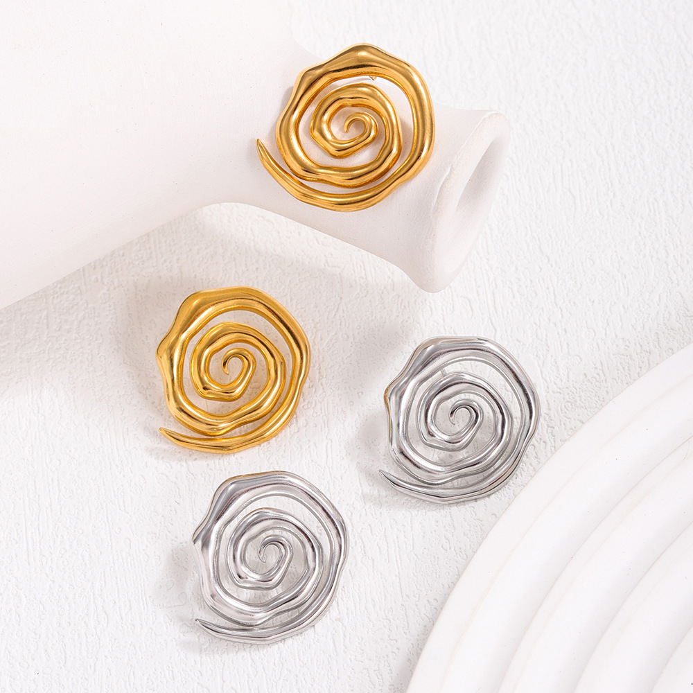 Cross-border bestseller, light luxury and fashionable, gold-plated flower stainless steel stud earrings, women's exaggerated and simple INS titanium steel earrings Specification drawing
