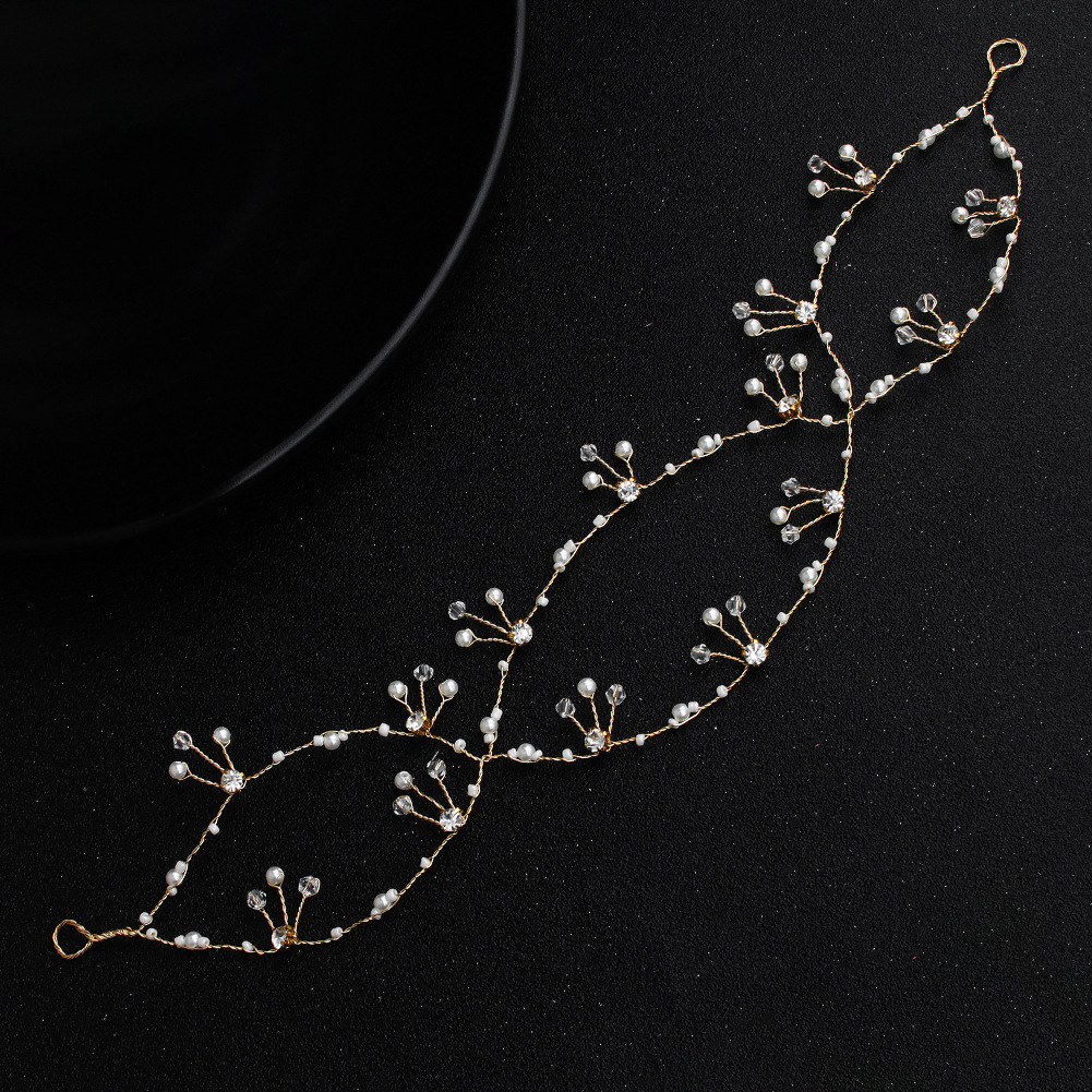 New cross-border bridal accessories: Handcrafted pearl crystal cross-layered hair bands, copper wire woven headwear, European and American hair accessories full figure