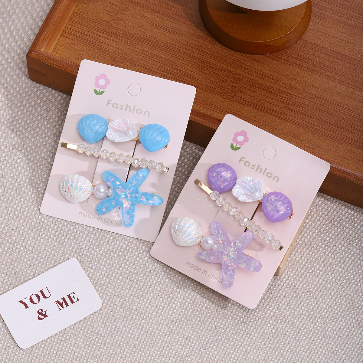 Summer ocean starfish shell hair clips, cute children's hair clips, duckbill clips, pearl hair accessories, headwear, hair clips for kids Specification drawing
