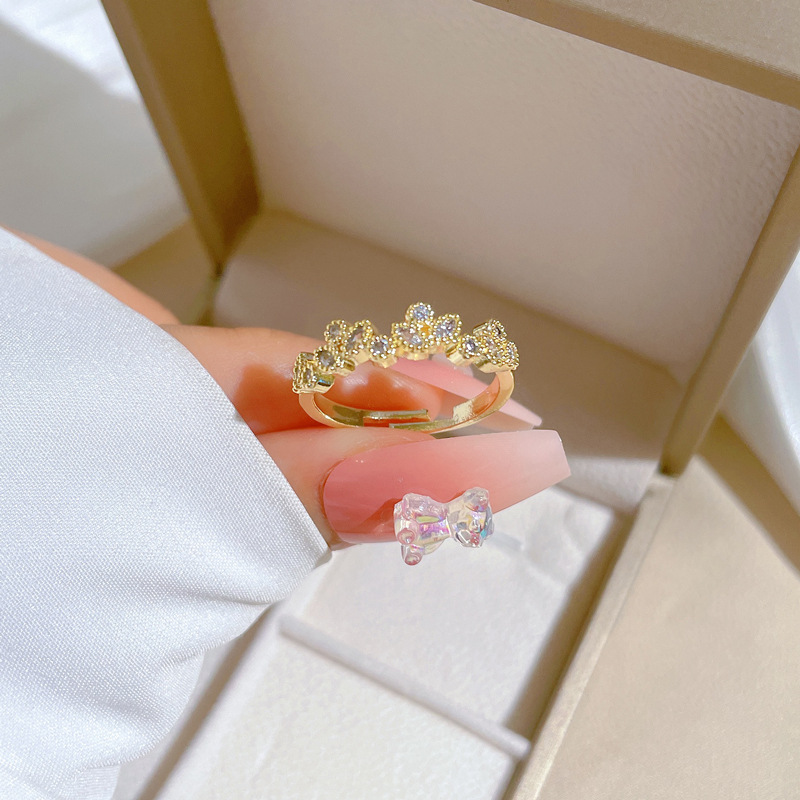 【 Real Gold 】 Leaf Zircon ring with adjustable opening, simple Japanese-style bracelet, couple rings details Picture