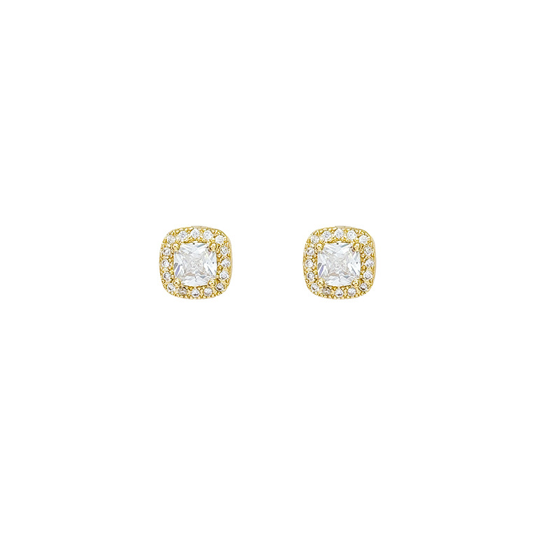 Exquisite micro-inlaid square zircon earrings for women, fashionable, light luxury, niche and high-end style earrings, sparkling diamond earrings wholesale Item Picture