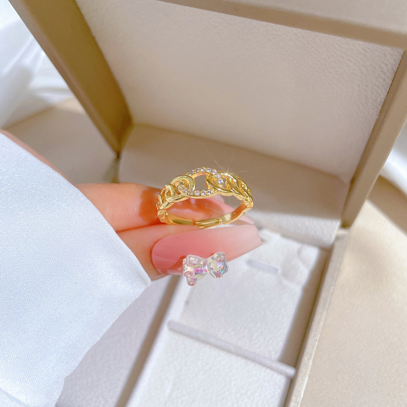 【 Real Gold 】 Light luxury chain Full diamond ring with adjustable opening, simple jewelry, Japanese-style ring couple rings details Picture