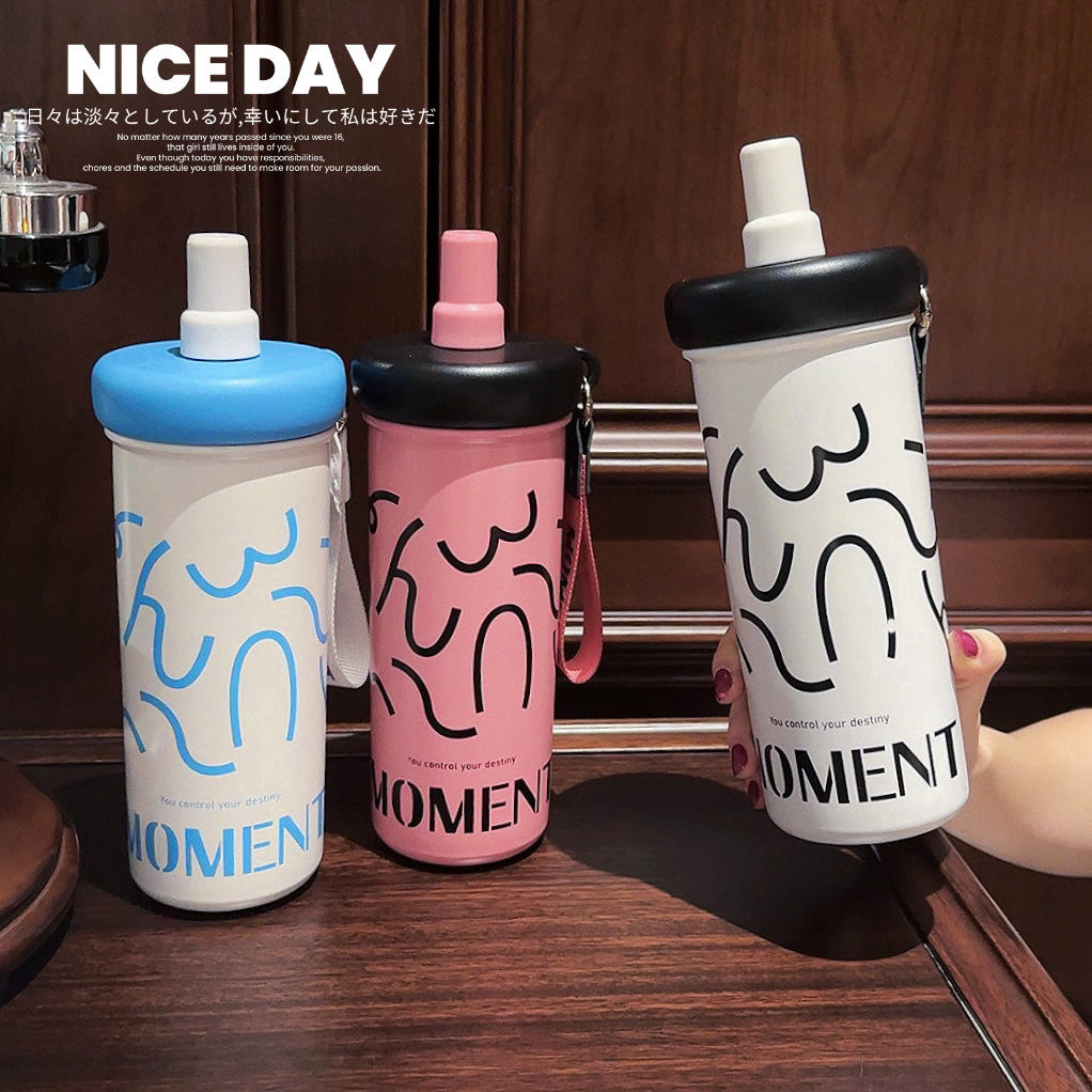 New 2024 portable straw water cup for couples, large capacity stainless steel office coffee cup for gifting full figure