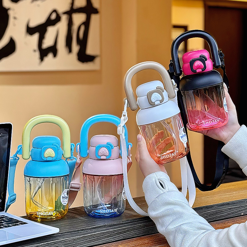 Simple tritan water cup with gradient color, high appearance level, sports outdoor straw cup, portable and hand-held, double drinking cup for girls details Picture