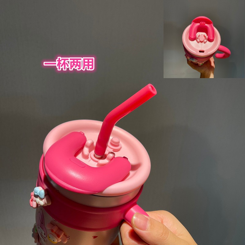 The new 316 vacuum insulated cup features a cartoon little bun, a big and cute straw cup handle, and a high level of appearance for the office Application Scenario