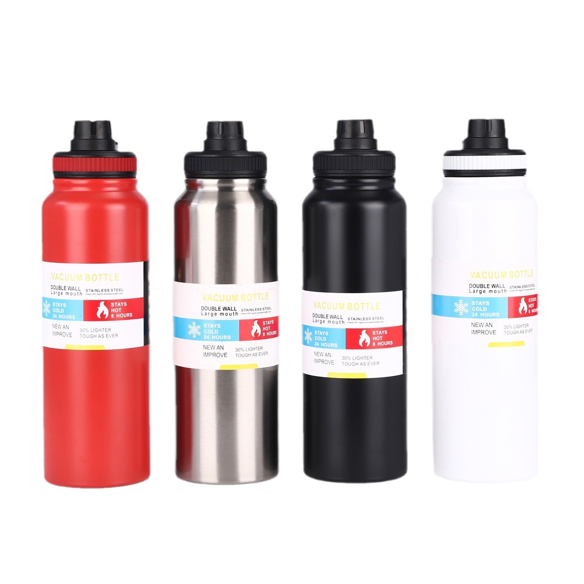 New double-layer 304 stainless steel shock-resistant portable outdoor fitness water bottle with handle for direct drinking during exercise Item Picture