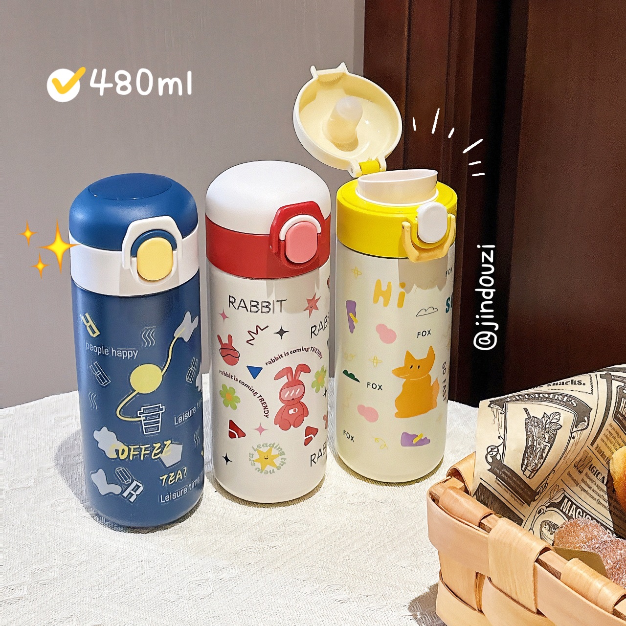 New bouncing insulated cup, vacuum portable direct drinking water cup, girls' cartoon high appearance level stainless steel student cup details Picture