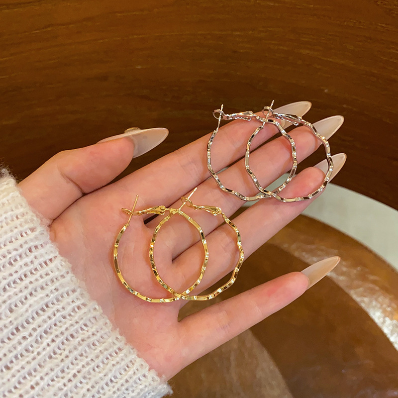 The 2025 new style of exaggerated wavy large circle earrings for women in Europe and America, with a light luxury and high-end feel, and the metal earrings with ring stud earrings are trendy full figure