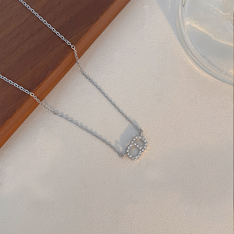 Korean minimalist letter CD necklace, women's ins bracelet ring, high-end design sense zircon collarbone chain accessory Specification drawing
