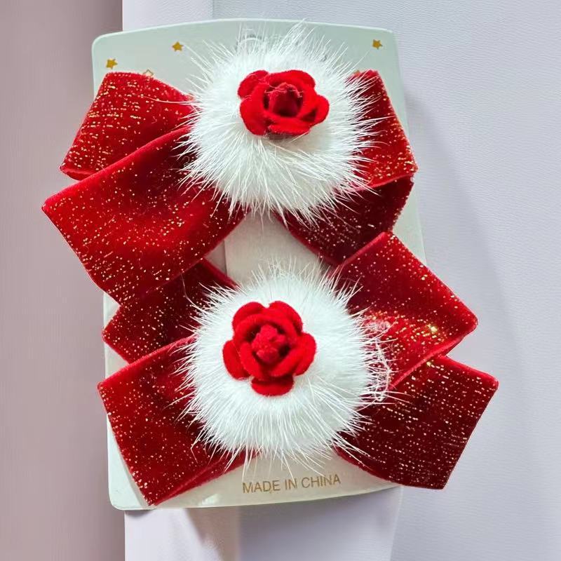 Children's cherry hair clips, New Year's red bow hair clips, girl side bangs clips, baby New Year's red hair accessories Application Scenario