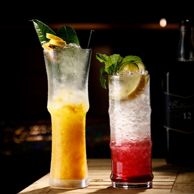 Bamboo joint glass cup, juice cup, milk tea cup, household water cup, milkshake beverage cup, cocktail cup, 500m Specification drawing