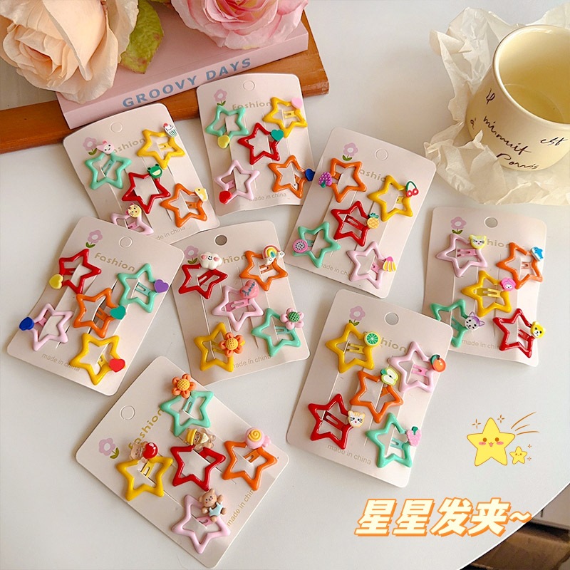 Colorful cartoon children's five-pointed star hair clips, new star bb clips, cute girl side hair clips, baby broken hair clips details Picture