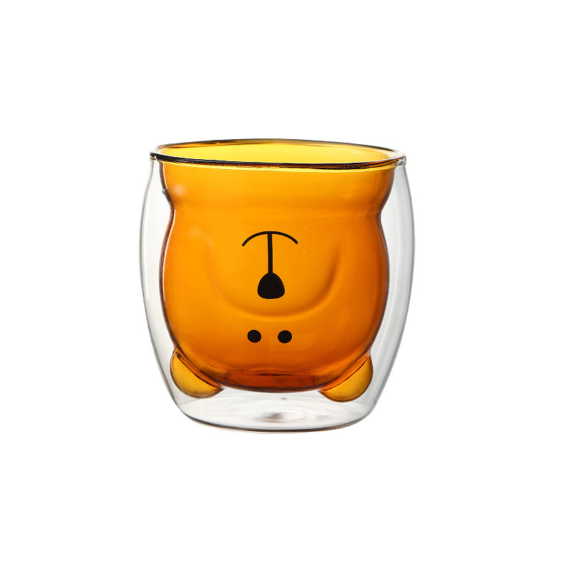 Customized outdoor cups for restaurants, souvenir coffee cups, high borosilicate glass cartoon bear glass cups, household water cups Item Picture
